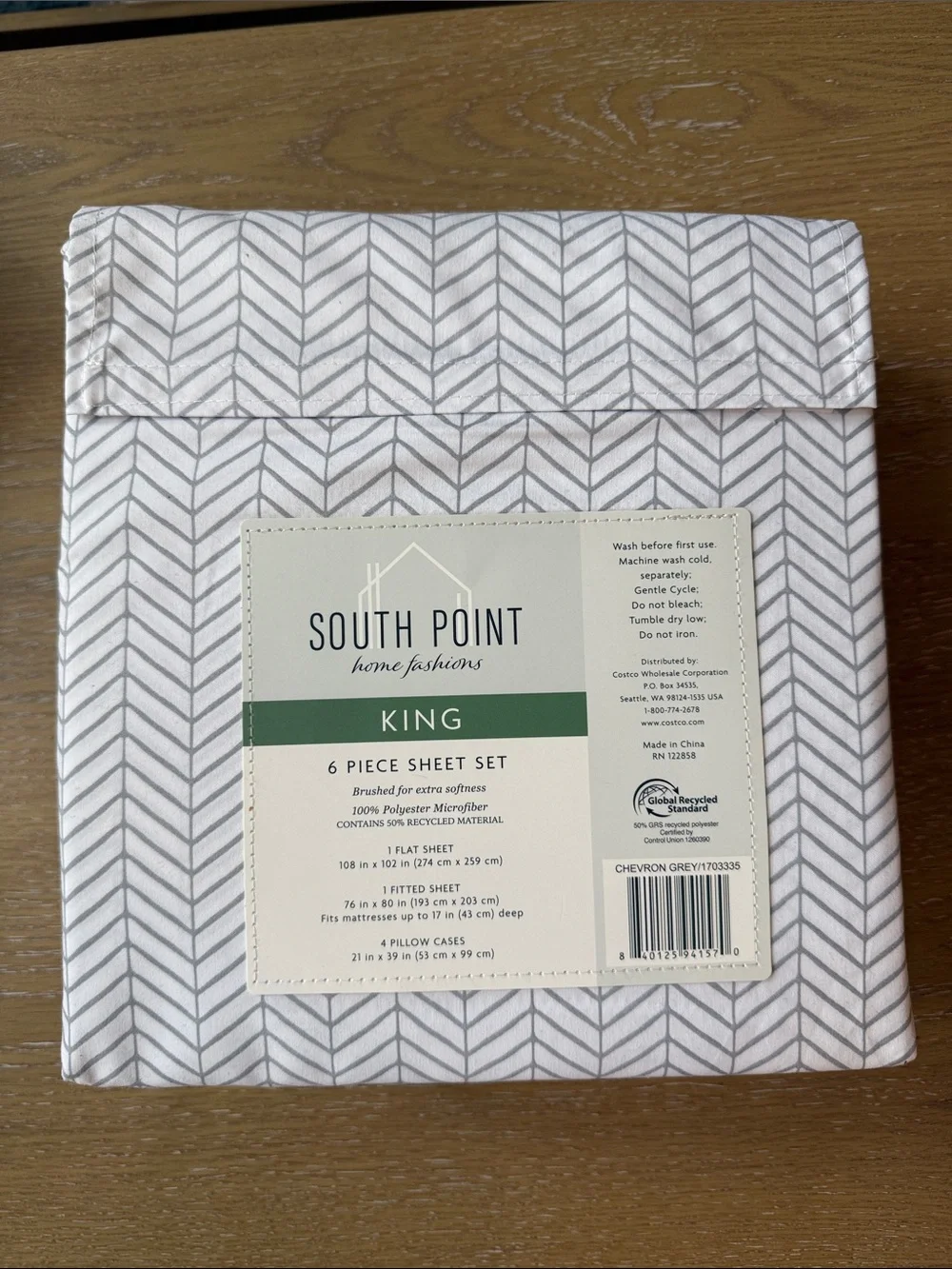 South Point King Sheet Set - Gray Chevron NWT